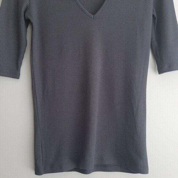 LEITH | Ribbed Fitted V-Neck Short Sleeve T-Shirt Gray Tee Sz S - Picture 3 of 10